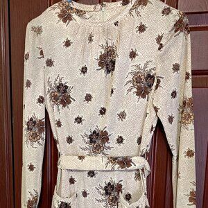1970's floral long sleeve zipper back dress